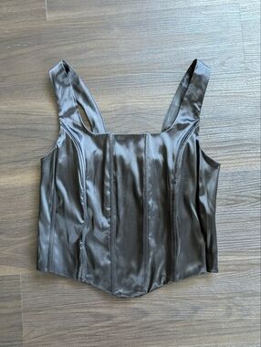 Emerson Lang Black Satin Corset Top Large Smocked Back Whimsigoth Fairy Renfair